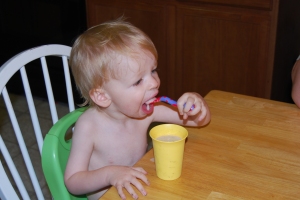 Jordan's first "milkshake". He loved it!